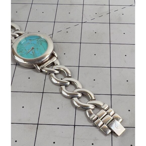 Ecclissi Women's Sterling Silver Chain Link Bracelet Watch Blue Dial - Picture 4 of 9